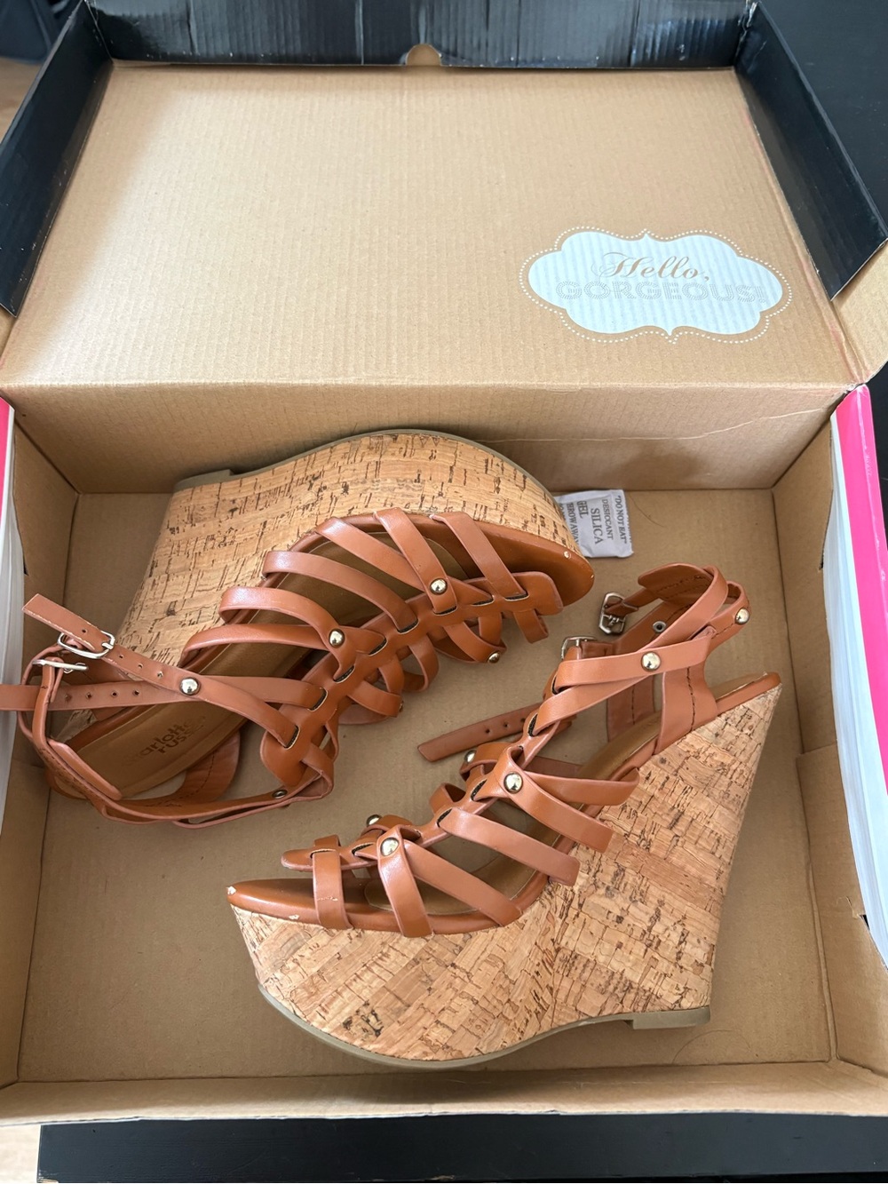 Charlotte Russe Brown Strappy Cork Wedge Sandals